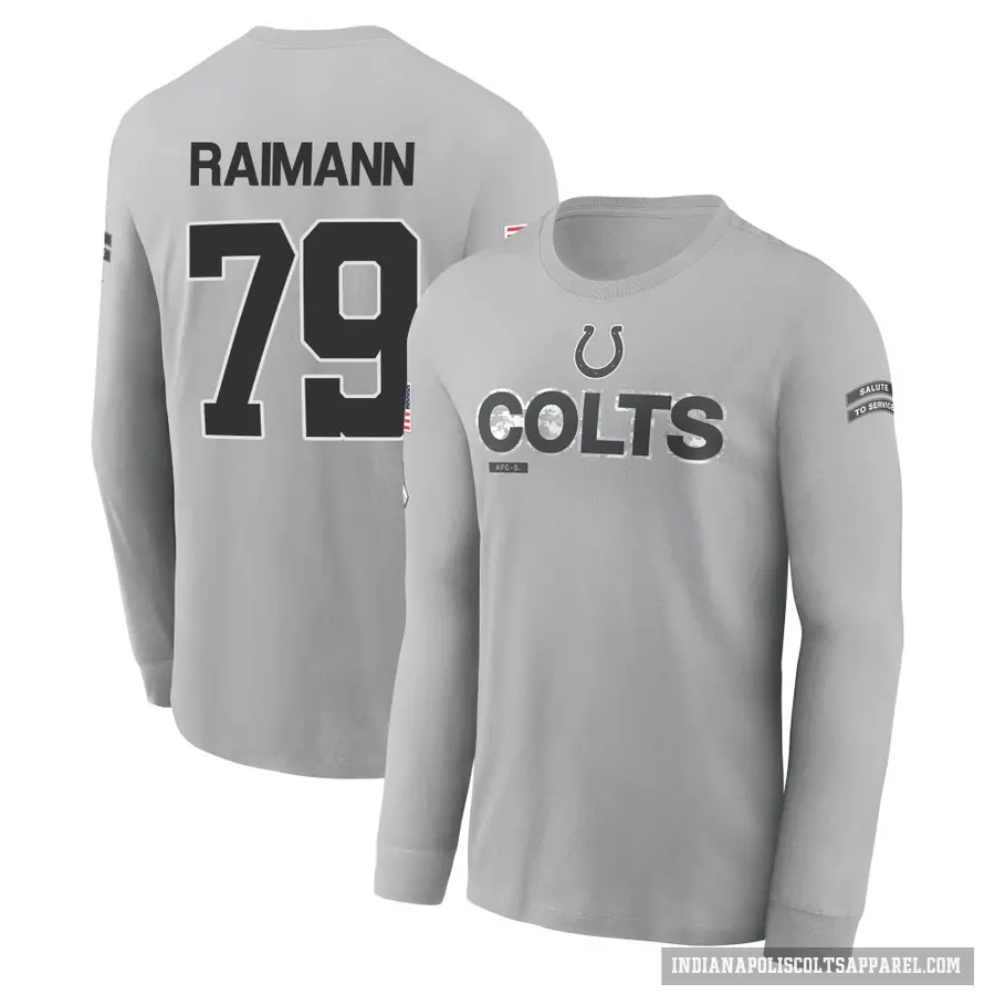 Men's ＃79 Bernhard Raimann Indianapolis Colts Gray 2024 Salute to Service Long Sleeve T-Shirt