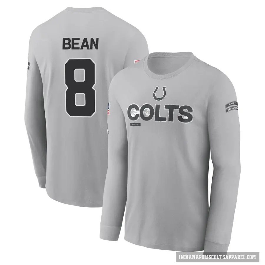Men's ＃8 Jason Bean Indianapolis Colts Gray 2024 Salute to Service Long Sleeve T-Shirt