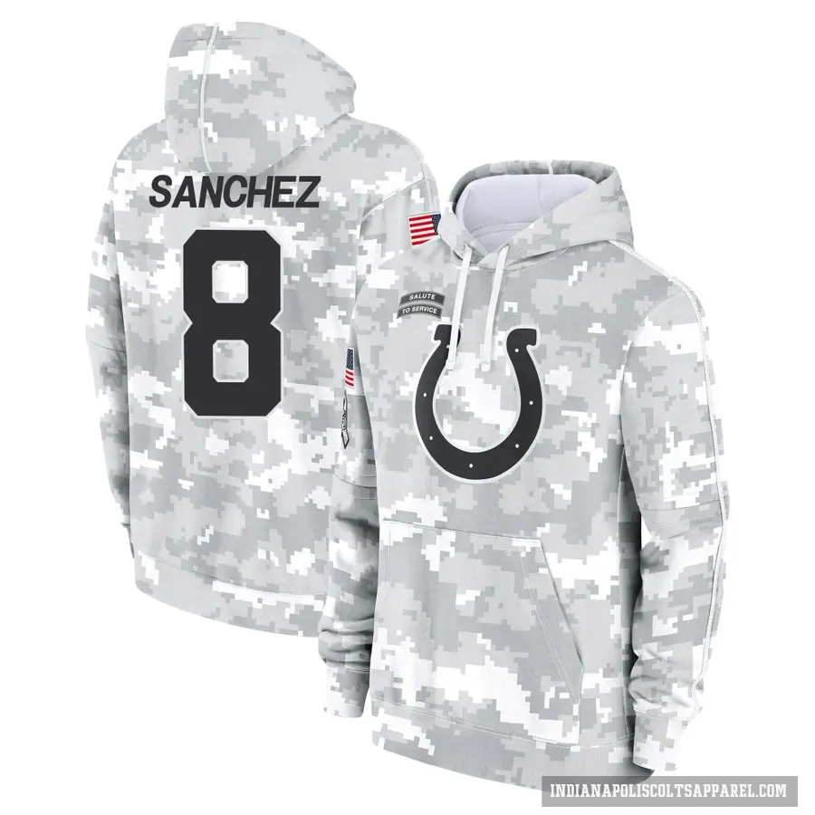 Men's ＃8 Rigoberto Sanchez Indianapolis Colts Arctic Camo 2024 Salute to Service Club Fleece Pullover Hoodie