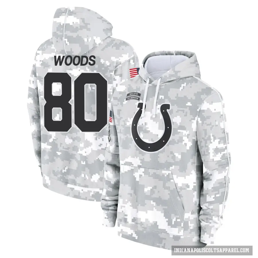 Men's ＃80 Jelani Woods Indianapolis Colts Arctic Camo 2024 Salute to Service Club Fleece Pullover Hoodie