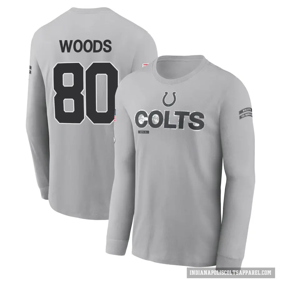 Men's ＃80 Jelani Woods Indianapolis Colts Gray 2024 Salute to Service Long Sleeve T-Shirt