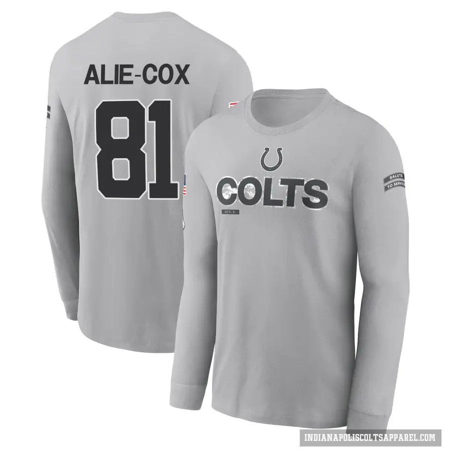 Men's ＃81 Mo Alie-Cox Indianapolis Colts Gray 2024 Salute to Service Long Sleeve T-Shirt
