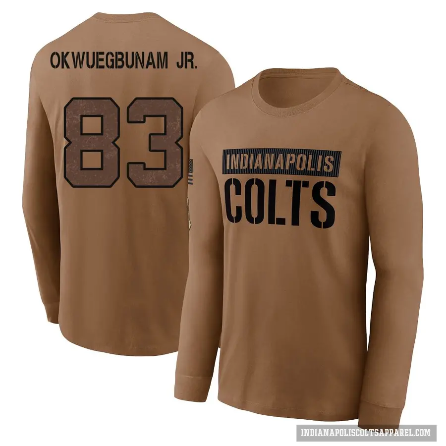 Men's ＃83 Albert Okwuegbunam Jr. Indianapolis Colts Brown 2023 Salute To Service Long Sleeve T-Shirt