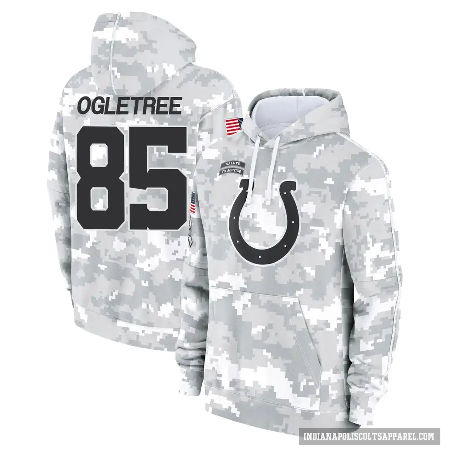Men's ＃85 Drew Ogletree Indianapolis Colts Arctic Camo 2024 Salute to Service Club Fleece Pullover Hoodie