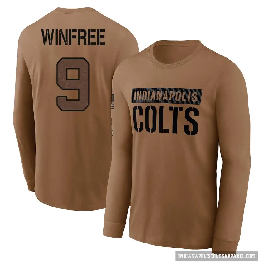 Men's ＃9 Juwann Winfree Indianapolis Colts Brown 2023 Salute To Service Long Sleeve T-Shirt