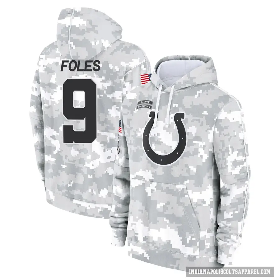 Men's ＃9 Nick Foles Indianapolis Colts Arctic Camo 2024 Salute to Service Club Fleece Pullover Hoodie
