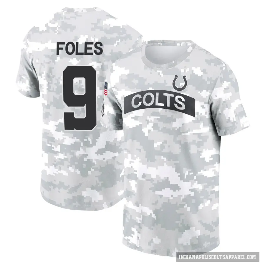 Men's ＃9 Nick Foles Indianapolis Colts Camo Arctic 2024 Salute to Service Performance T-Shirt