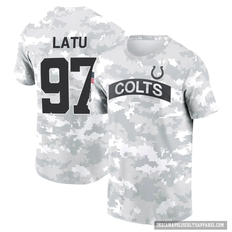 Men's ＃97 Laiatu Latu Indianapolis Colts Camo Arctic 2024 Salute to Service Performance T-Shirt