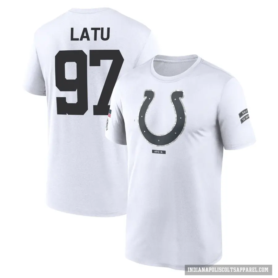 Men's ＃97 Laiatu Latu Indianapolis Colts White 2024 Salute to Service Performance T-Shirt