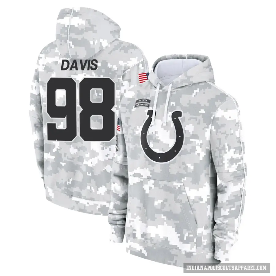 Men's ＃98 Raekwon Davis Indianapolis Colts Arctic Camo 2024 Salute to Service Club Fleece Pullover Hoodie