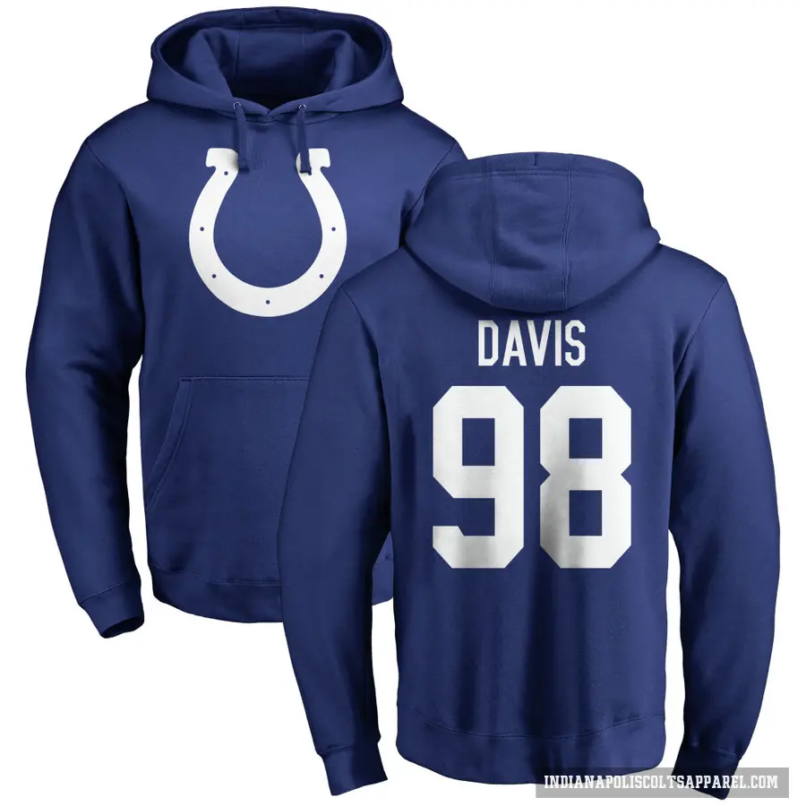 Men's ＃98 Raekwon Davis Indianapolis Colts Royal Pro Line Name & Number Logo Pullover Hoodie