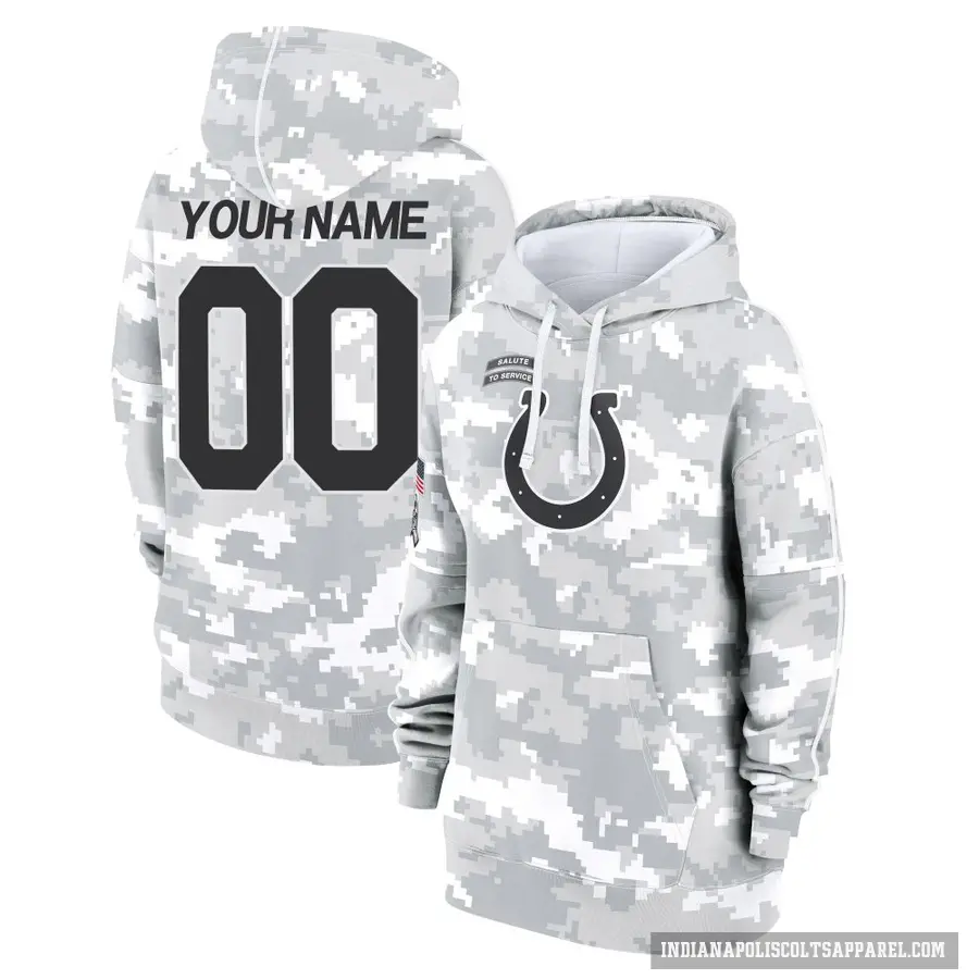 Women's ＃00 Custom Indianapolis Colts Arctic Camo 2024 Salute to Service Club Fleece Pullover Hoodie