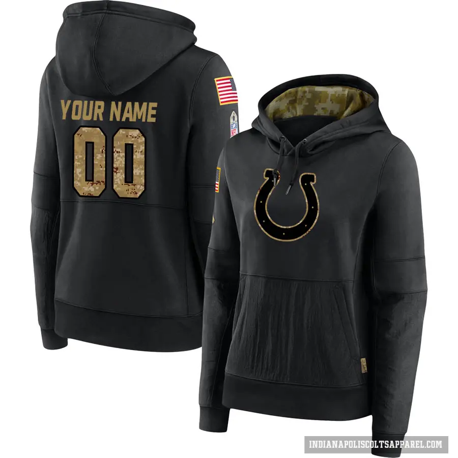 Women's ＃00 Custom Indianapolis Colts Black 2020 Salute to Service Sideline Performance Pullover Hoodie