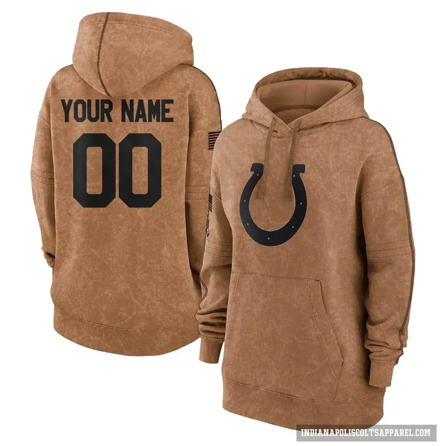 Women's ＃00 Custom Indianapolis Colts Brown 2023 Salute To Service Pullover Hoodie