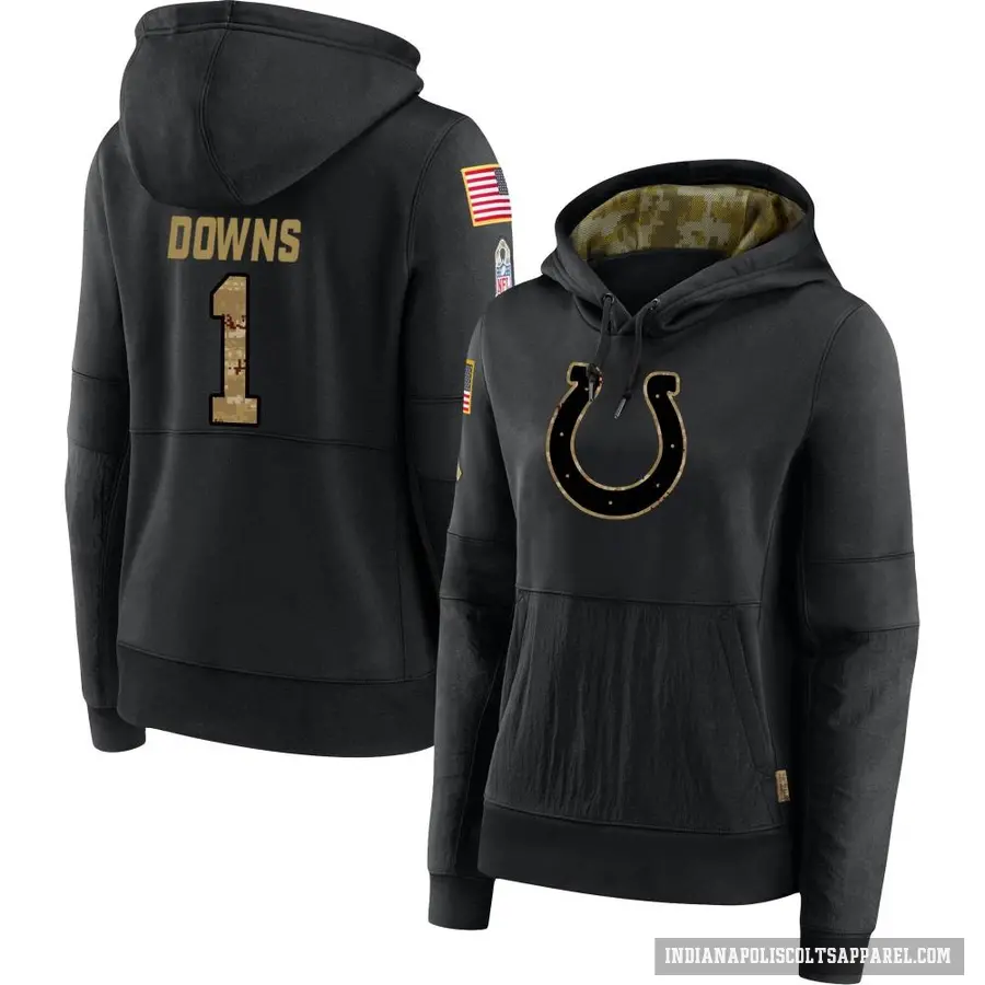 Women's ＃1 Josh Downs Indianapolis Colts Black 2020 Salute to Service Sideline Performance Pullover Hoodie