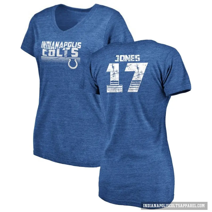 Women's ＃17 Daniel Jones Indianapolis Colts Royal Retro V-Neck T-Shirt