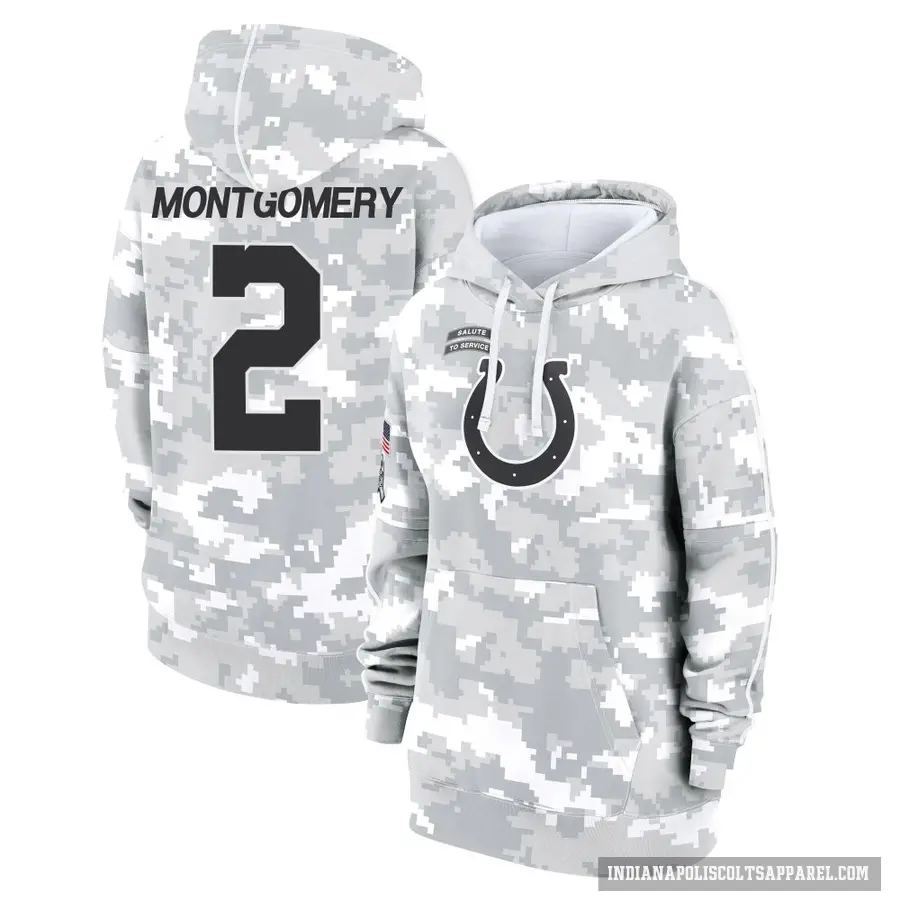 Women's ＃2 D.J. Montgomery Indianapolis Colts Arctic Camo 2024 Salute to Service Club Fleece Pullover Hoodie