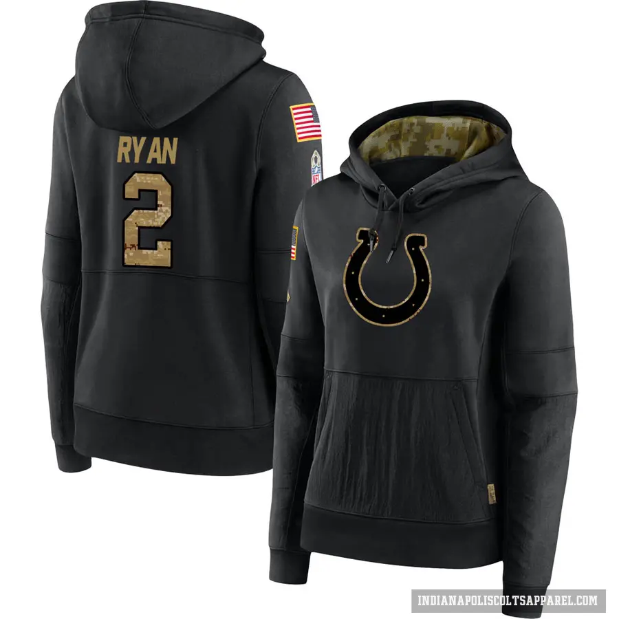 Women's ＃2 Matt Ryan Indianapolis Colts Black 2020 Salute to Service Sideline Performance Pullover Hoodie