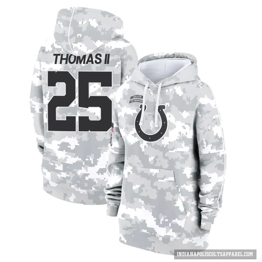 Women's ＃25 Rodney Thomas II Indianapolis Colts Arctic Camo 2024 Salute to Service Club Fleece Pullover Hoodie