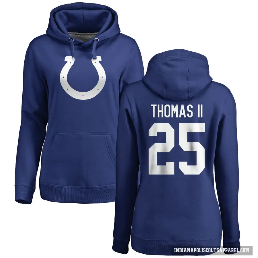 Women's ＃25 Rodney Thomas II Indianapolis Colts Royal Pro Line Logo Pullover Hoodie
