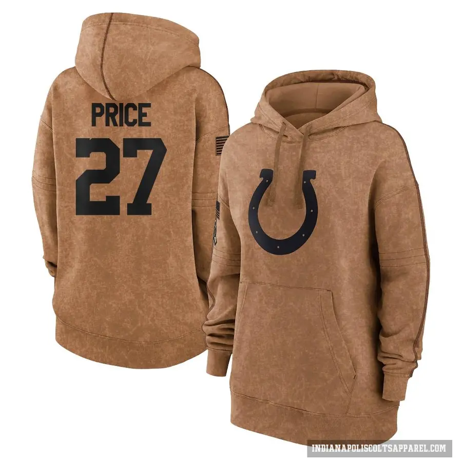 Women's ＃27 D'vonte Price Indianapolis Colts Brown 2023 Salute To Service Pullover Hoodie