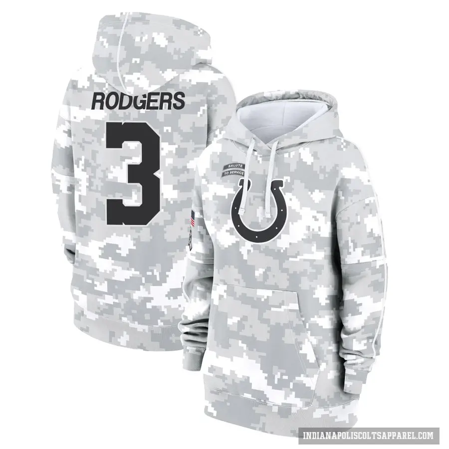Women's ＃3 Amari Rodgers Indianapolis Colts Arctic Camo 2024 Salute to Service Club Fleece Pullover Hoodie