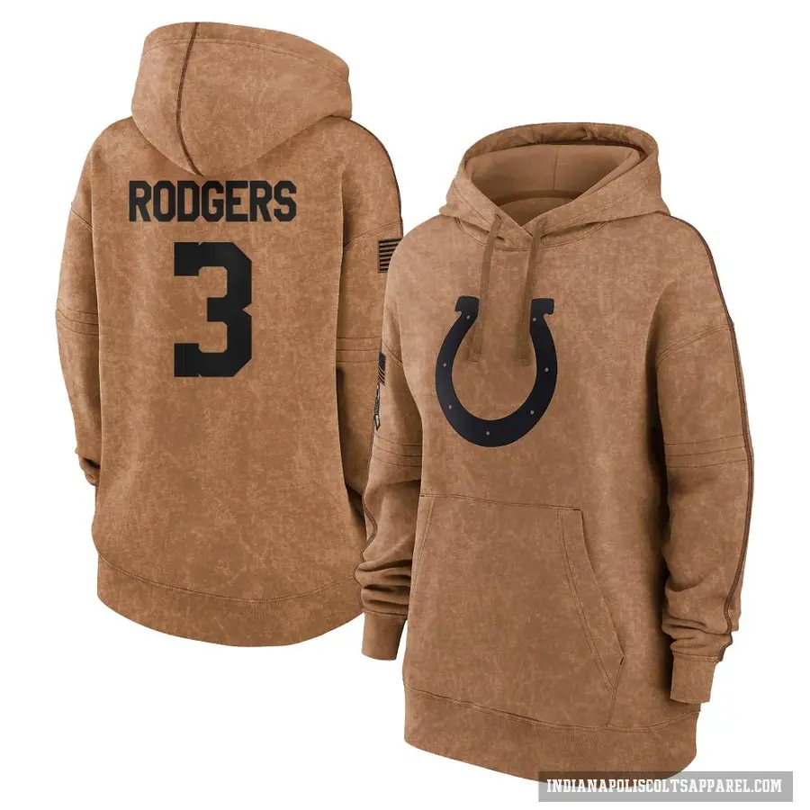 Women's ＃3 Amari Rodgers Indianapolis Colts Brown 2023 Salute To Service Pullover Hoodie
