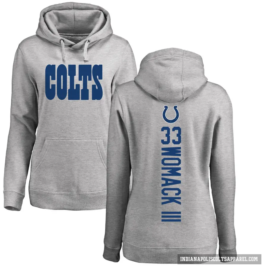 Women's ＃33 Samuel Womack III Indianapolis Colts Pro Line Ash Backer Pullover Hoodie
