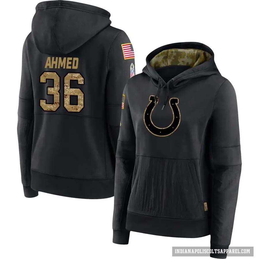 Women's ＃36 Salvon Ahmed Indianapolis Colts Black 2020 Salute to Service Sideline Performance Pullover Hoodie