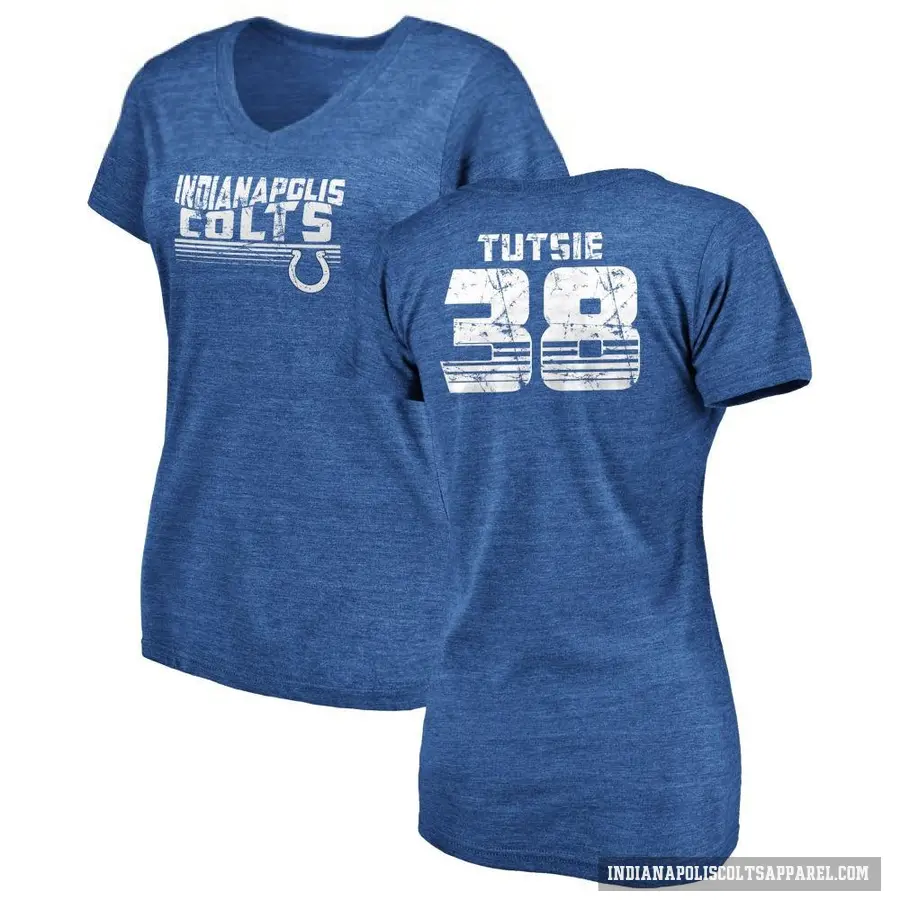 Women's ＃38 Michael Tutsie Indianapolis Colts Royal Retro V-Neck T-Shirt