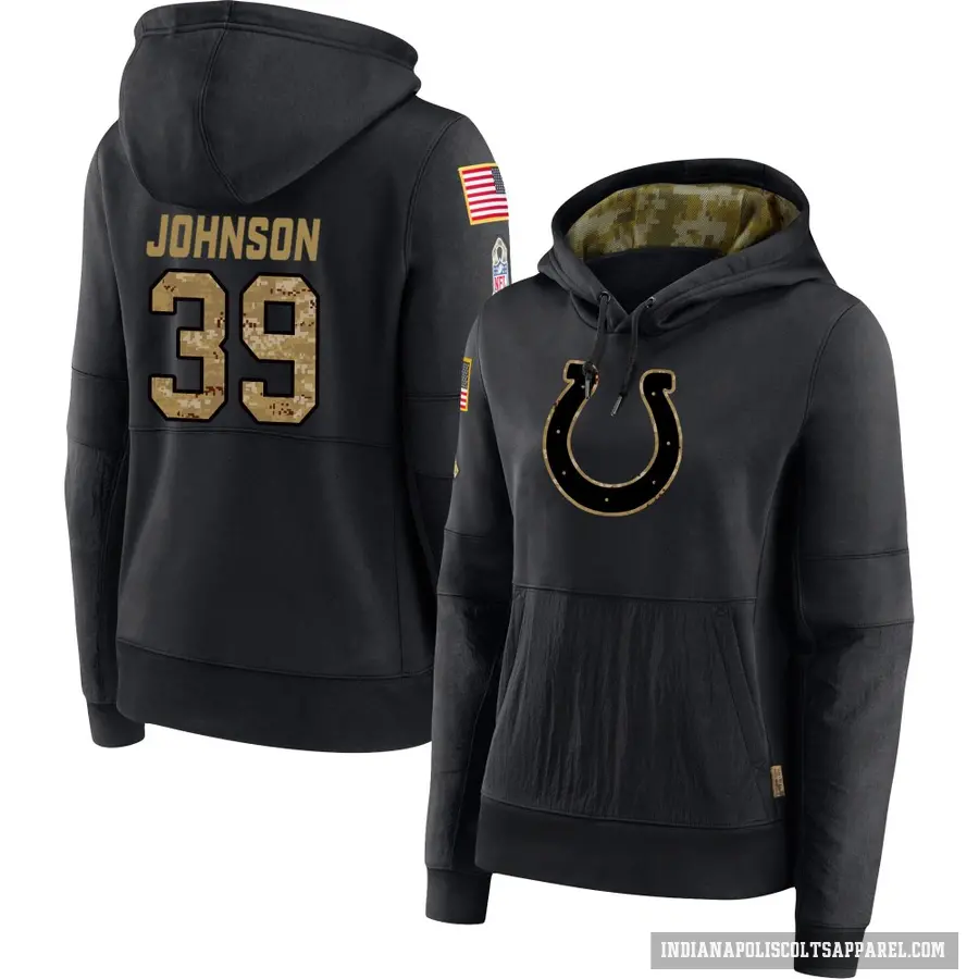 Women's ＃39 Alex Johnson Indianapolis Colts Black 2020 Salute to Service Sideline Performance Pullover Hoodie