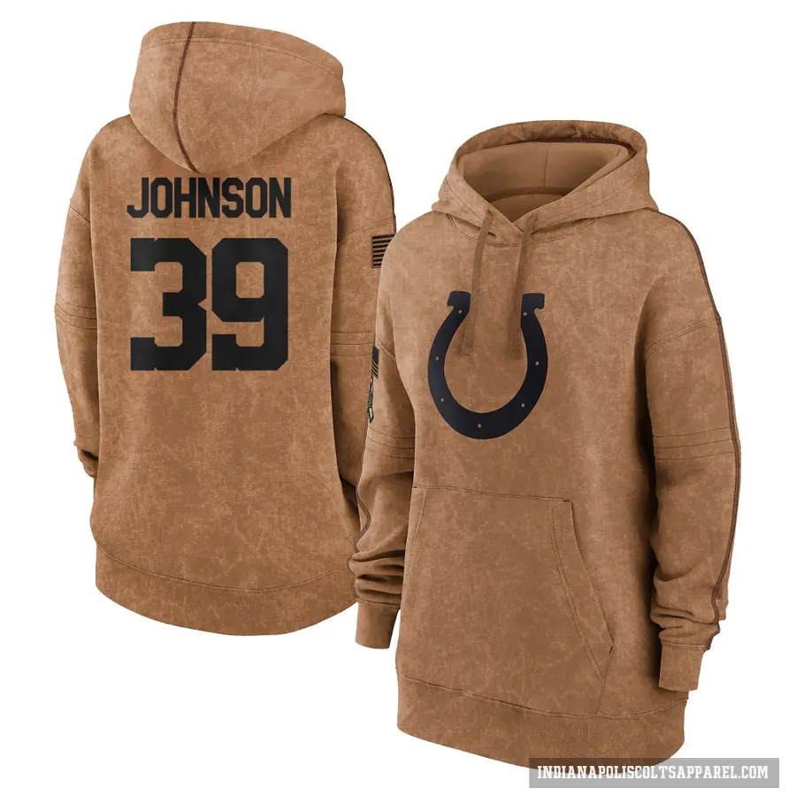 Women's ＃39 Alex Johnson Indianapolis Colts Brown 2023 Salute To Service Pullover Hoodie