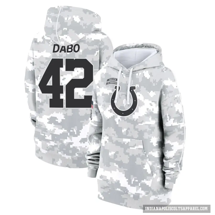 Women's ＃42 Marcel Dabo Indianapolis Colts Arctic Camo 2024 Salute to Service Club Fleece Pullover Hoodie