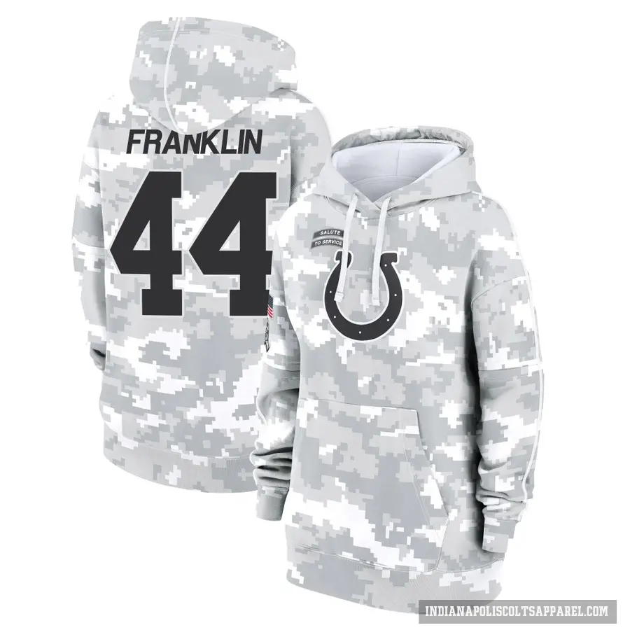 Women's ＃44 Zaire Franklin Indianapolis Colts Arctic Camo 2024 Salute to Service Club Fleece Pullover Hoodie