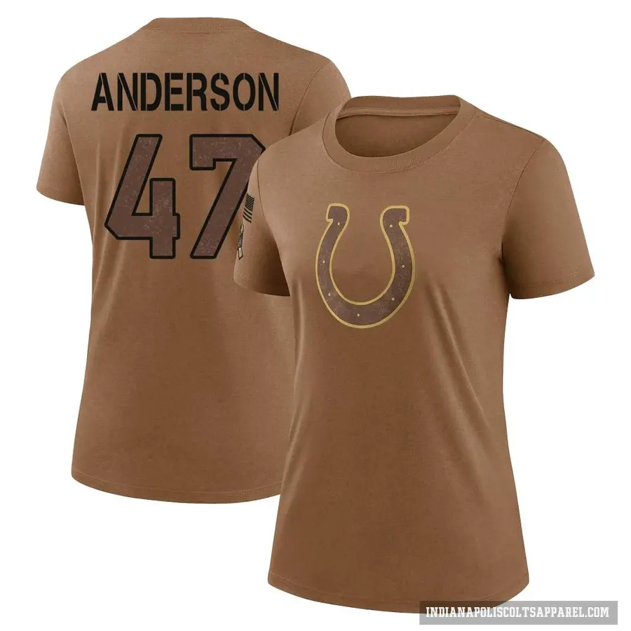 Women's ＃47 Liam Anderson Indianapolis Colts Brown 2023 Salute To Service Performance T-Shirt