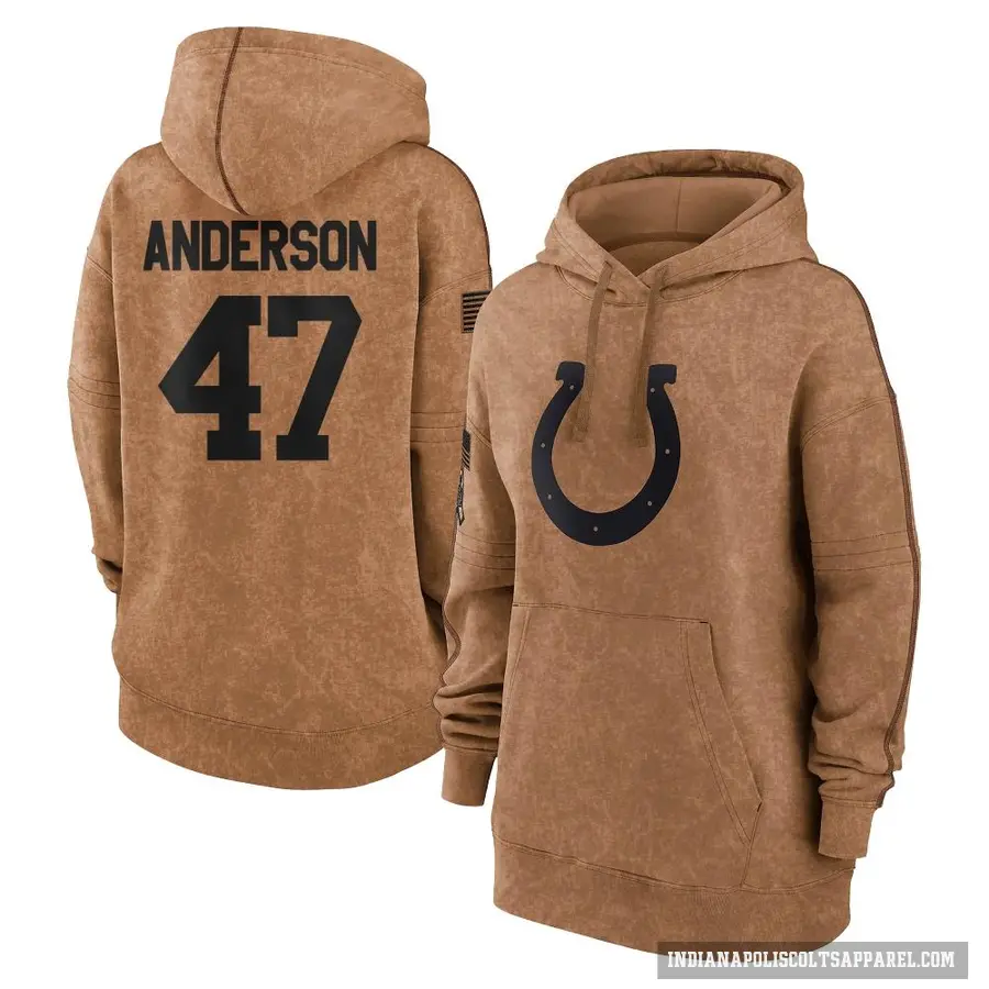 Women's ＃47 Liam Anderson Indianapolis Colts Brown 2023 Salute To Service Pullover Hoodie