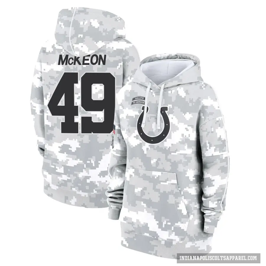 Women's ＃49 Sean McKeon Indianapolis Colts Arctic Camo 2024 Salute to Service Club Fleece Pullover Hoodie