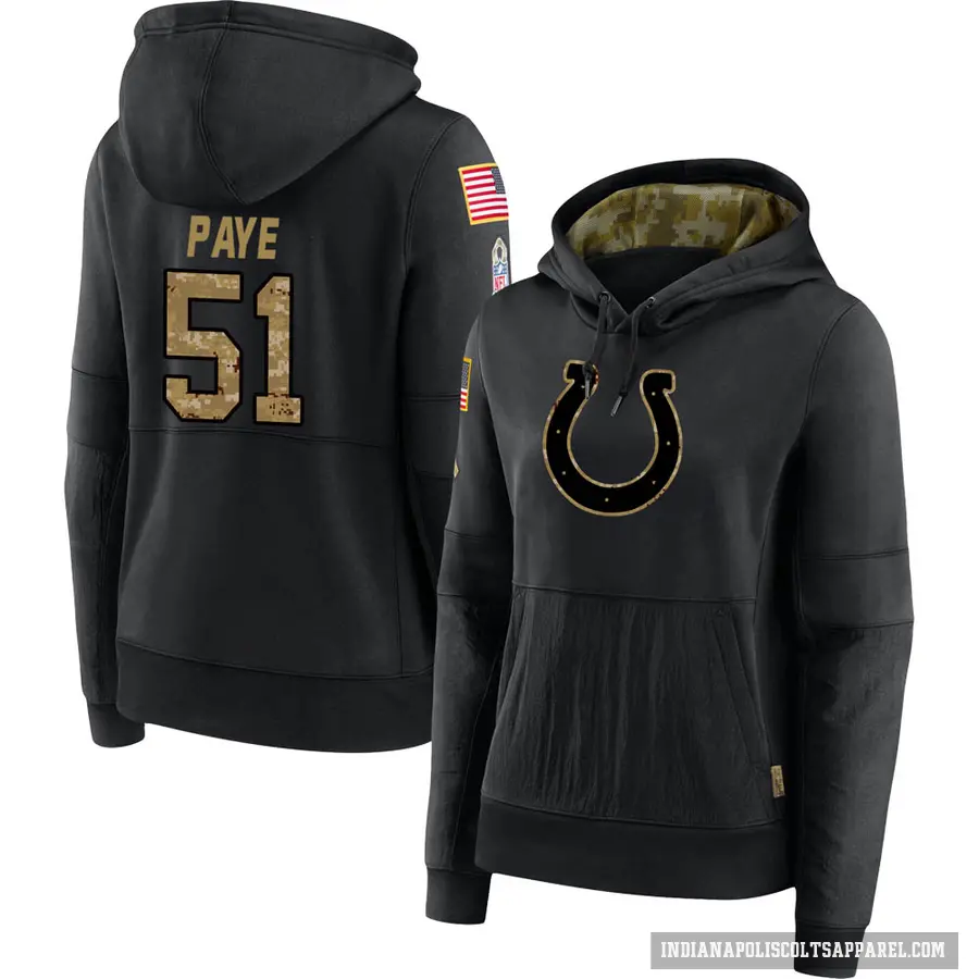 Women's ＃51 Kwity Paye Indianapolis Colts Black 2020 Salute to Service Sideline Performance Pullover Hoodie