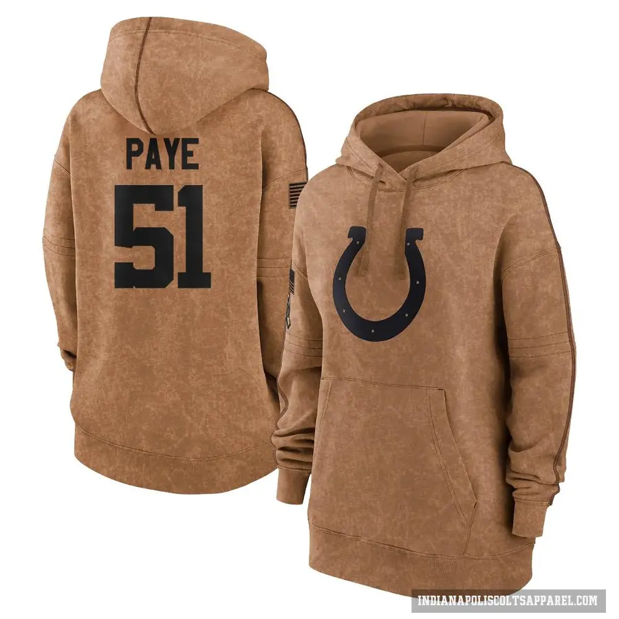 Women's ＃51 Kwity Paye Indianapolis Colts Brown 2023 Salute To Service Pullover Hoodie