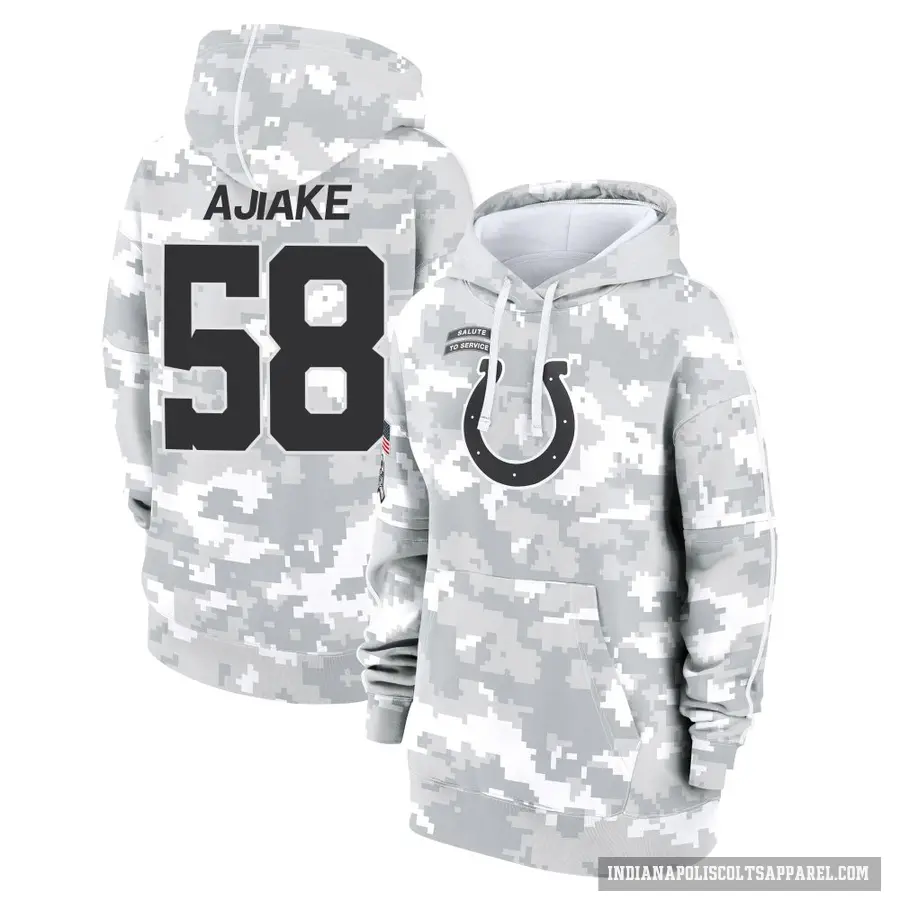 Women's ＃58 Austin Ajiake Indianapolis Colts Arctic Camo 2024 Salute to Service Club Fleece Pullover Hoodie