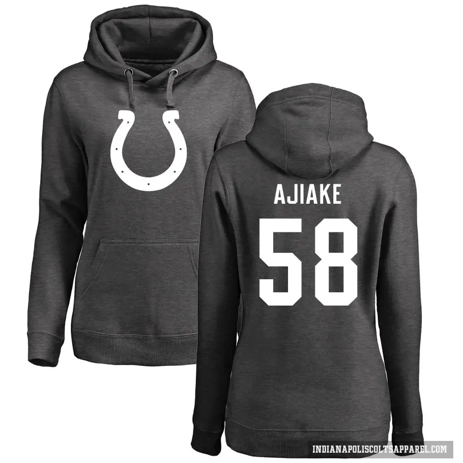 Women's ＃58 Austin Ajiake Indianapolis Colts Pro Line by Branded Ash One Color Pullover Hoodie