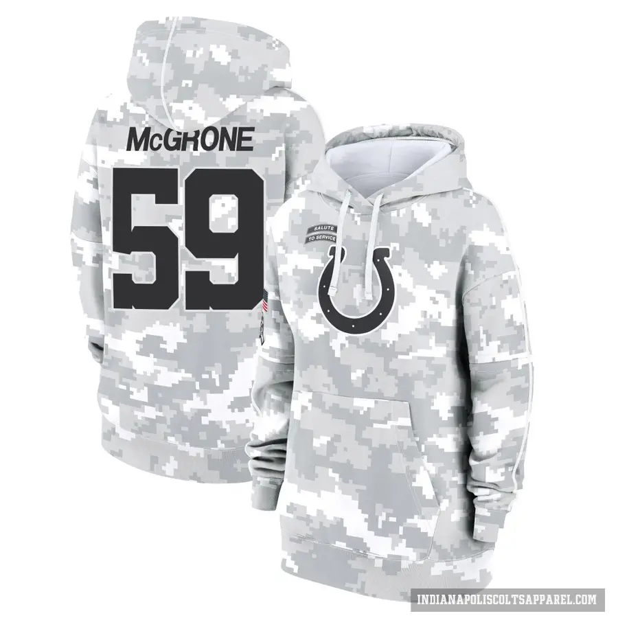 Women's ＃59 Cameron McGrone Indianapolis Colts Arctic Camo 2024 Salute to Service Club Fleece Pullover Hoodie