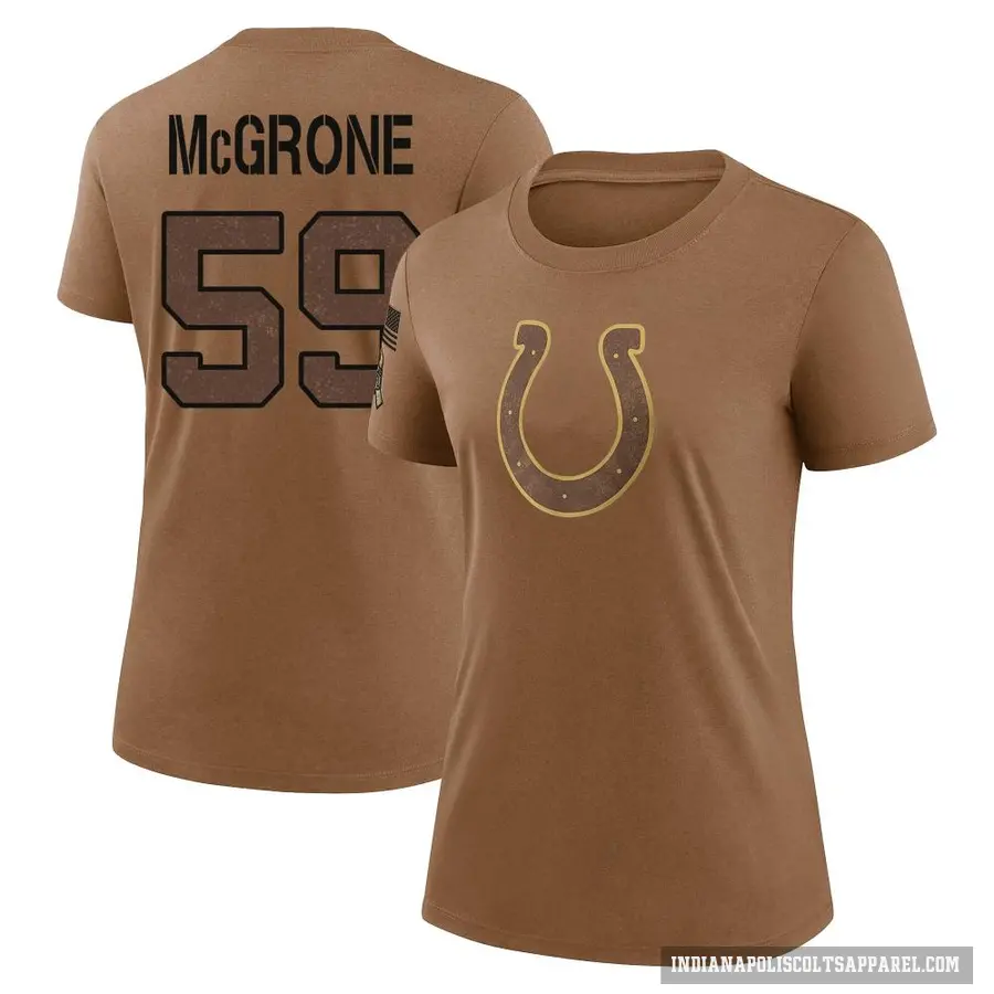 Women's ＃59 Cameron McGrone Indianapolis Colts Brown 2023 Salute To Service Performance T-Shirt