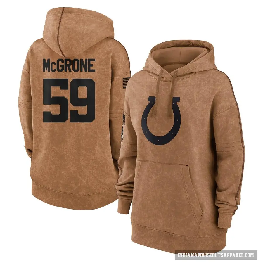 Women's ＃59 Cameron McGrone Indianapolis Colts Brown 2023 Salute To Service Pullover Hoodie
