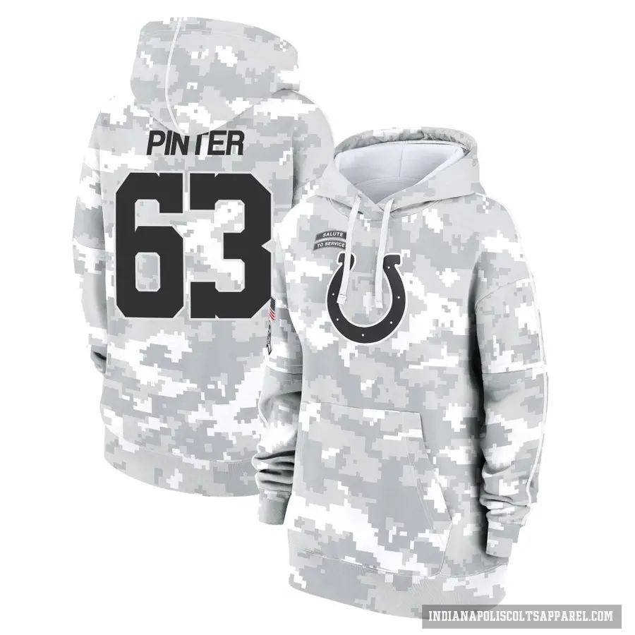 Women's ＃63 Danny Pinter Indianapolis Colts Arctic Camo 2024 Salute to Service Club Fleece Pullover Hoodie