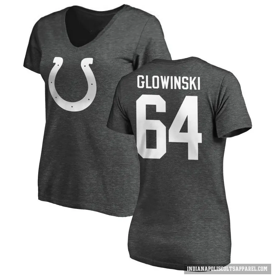 Women's ＃64 Mark Glowinski Indianapolis Colts Ash One Color T-Shirt