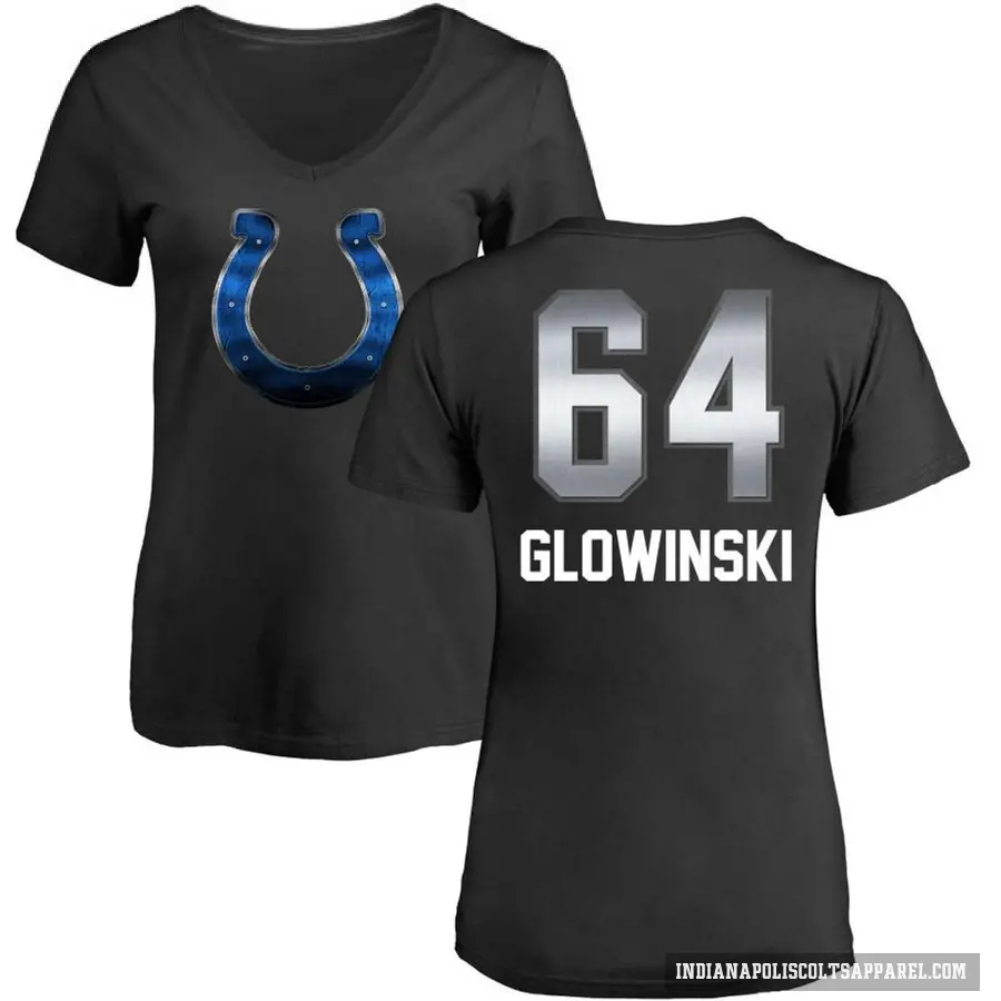 Women's ＃64 Mark Glowinski Indianapolis Colts Black Midnight Mascot T-Shirt