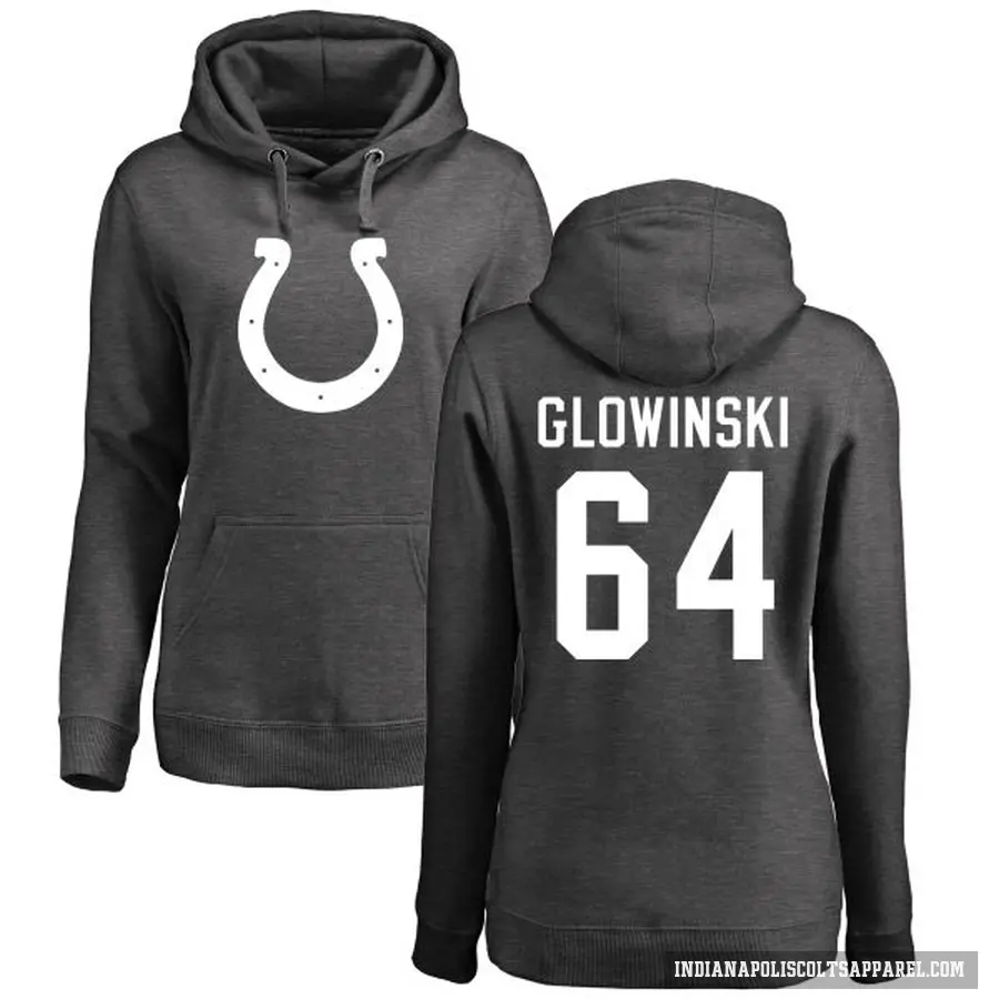 Women's ＃64 Mark Glowinski Indianapolis Colts Pro Line by Branded Ash One Color Pullover Hoodie