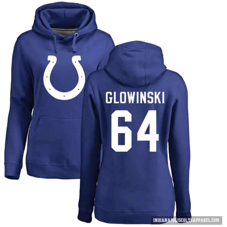 Women's ＃64 Mark Glowinski Indianapolis Colts Royal Pro Line Logo Pullover Hoodie