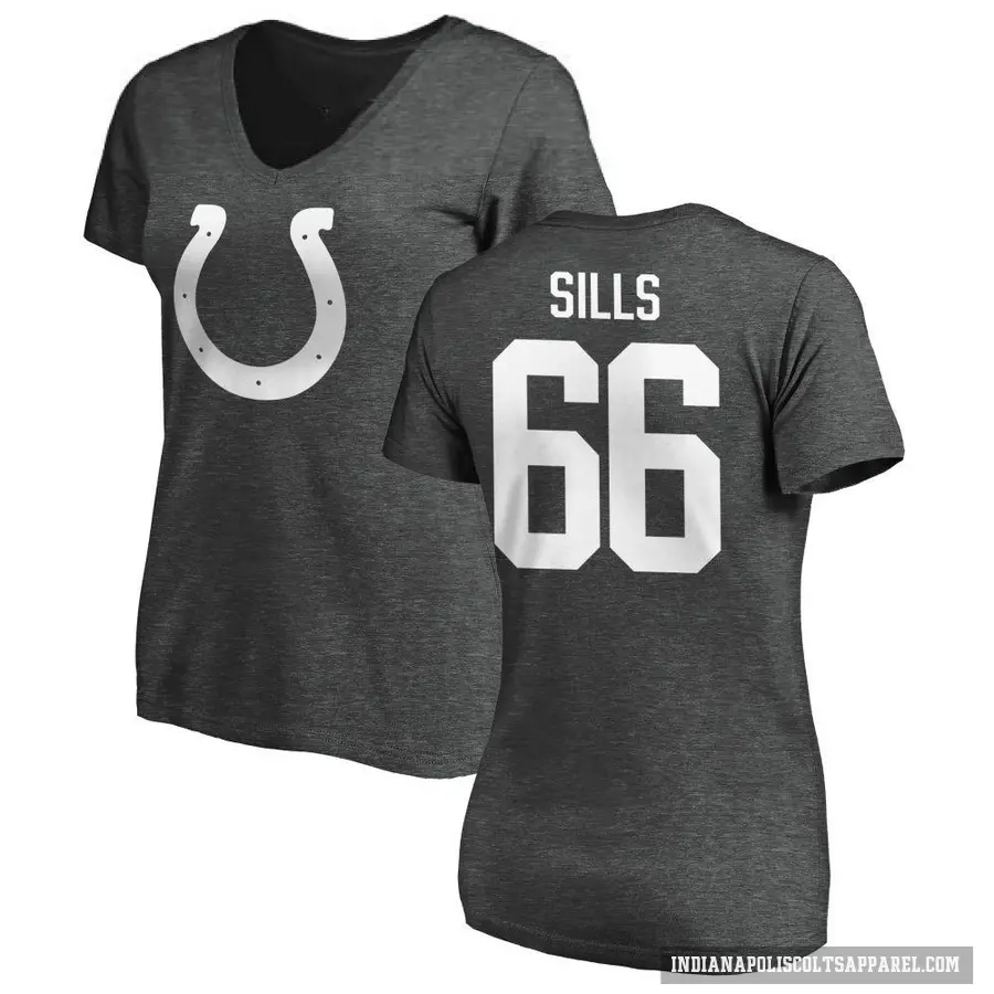 Women's ＃66 Josh Sills Indianapolis Colts Ash One Color T-Shirt